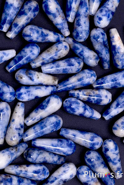 Perles pierre naturelle goutte  - 15 mm, trou 1 mm - blanc-bleu